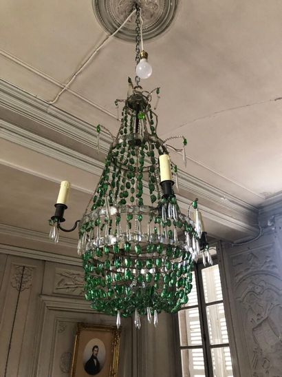Montgolfière chandelier with white and green...