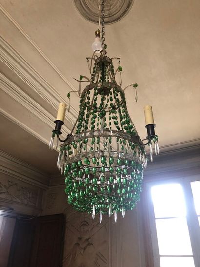 Montgolfière chandelier with white and green...