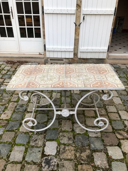 Antique wrought iron butcher's table, scrolled...