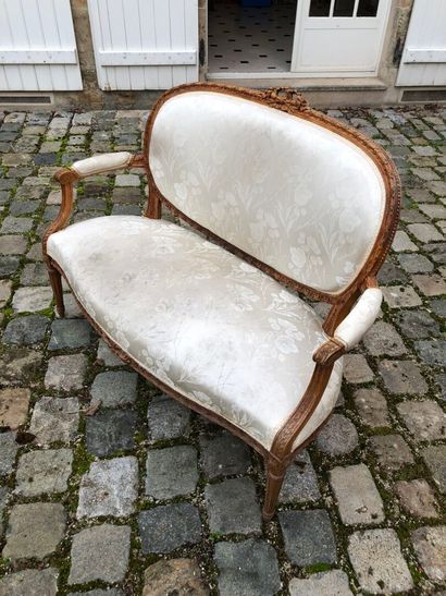Louis XVI style bench seat in carved natural...