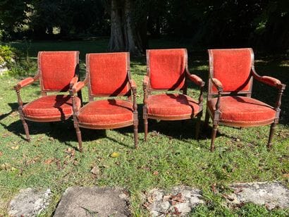 Suite of four armchairs and a sofa in molded...