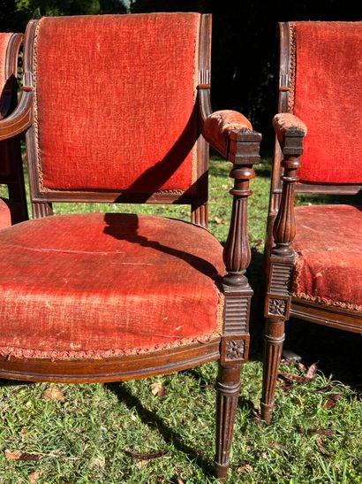 Suite of four armchairs and a sofa in molded...