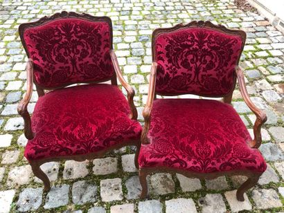 Pair of molded and carved wooden armchairs...