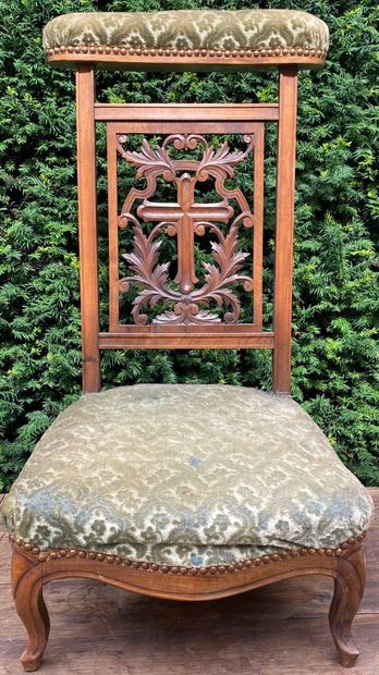 Louis XV-style openwork natural wood prie-dieu,...