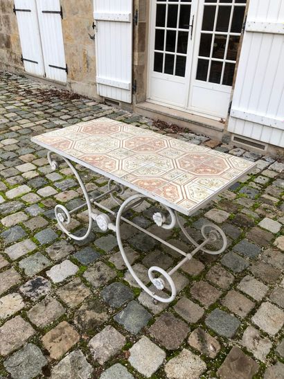 Antique wrought iron butcher's table, scrolled...