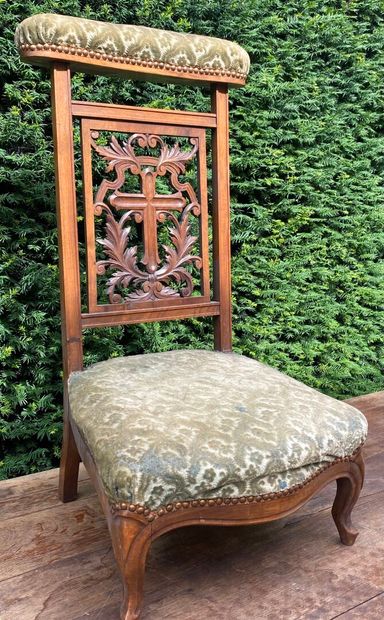 Louis XV-style openwork natural wood prie-dieu,...