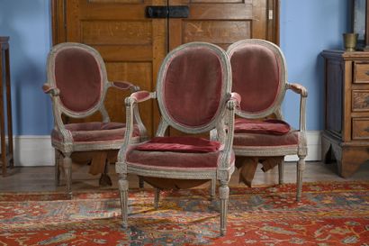 Suite of three molded, carved and lacquered...