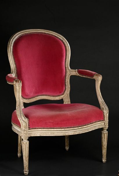 Louis XVI period cabriolet armchair in molded...