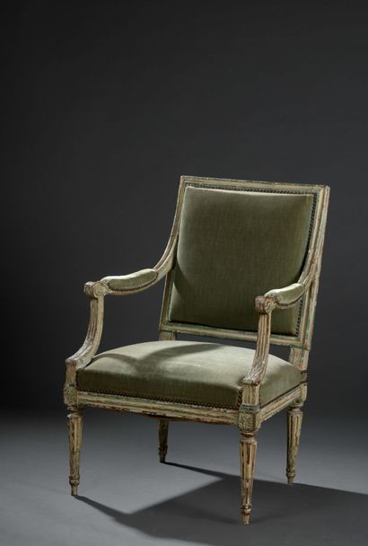 Louis XVI period carved and molded wood armchair...