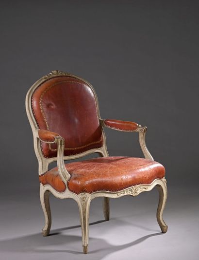 Louis XV period flat-back armchair in carved...