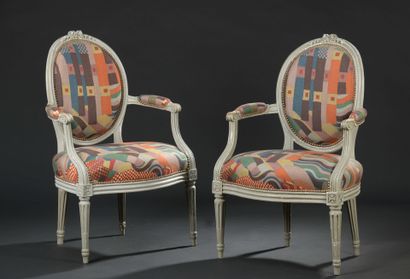 Pair of cabriolet-back armchairs stamped...