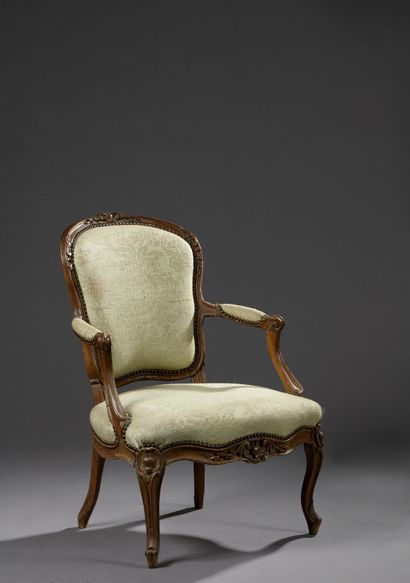 Louis XV period cabriolet armchair in molded...