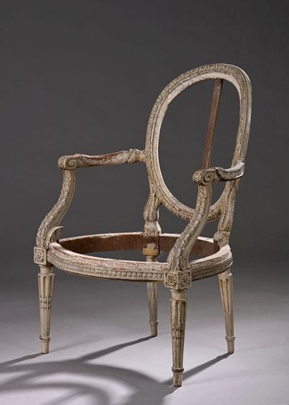 Louis XVI period cabriolet armchair in molded,...