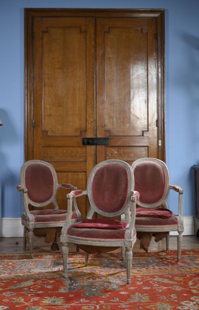 Suite of three molded, carved and lacquered...