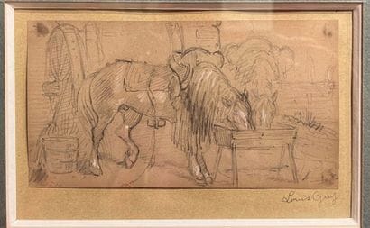 Louis GUY (Lyon 1824-1888)
Horses at drinking...