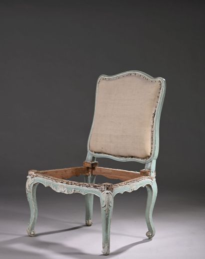 Lacquered wood chair with flat back, early...