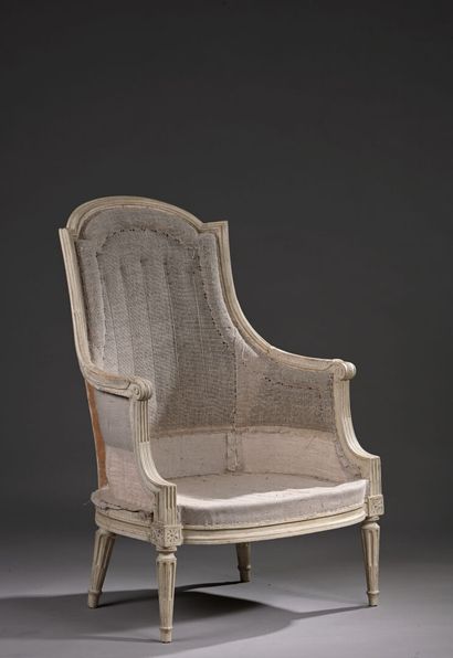 Louis XVI period molded and carved wood armchair,...