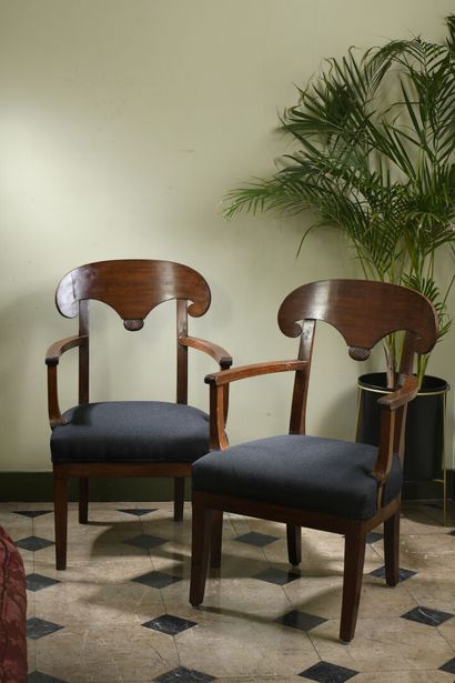 Pair of mahogany and mahogany veneered armchairs...