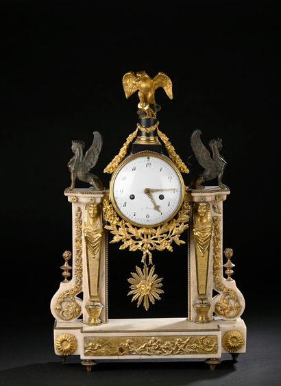 Portico clock in white marble and chased...