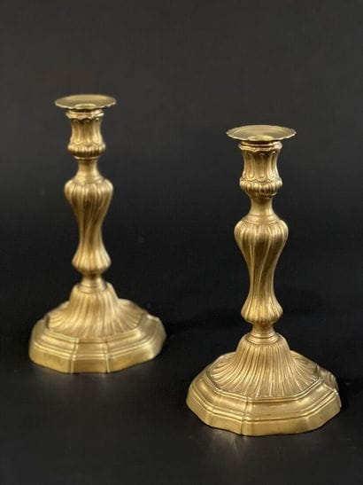 Pair of Louis XV period chased bronze 