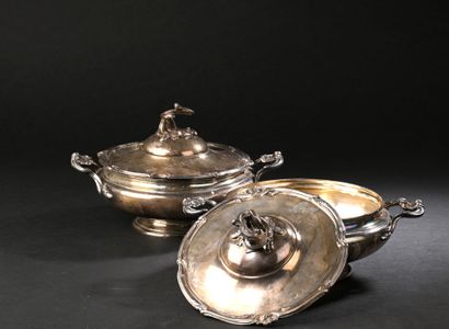 Two covered vegetable dishes with rocaille...