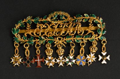 Eveljna gold biretta surrounded by an enameled...