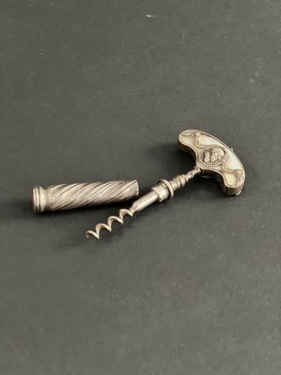 Silver and mother-of-pearl corkscrew, 18th...