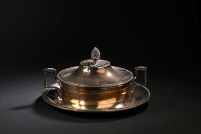 Covered vegetable dish with silver frame,...