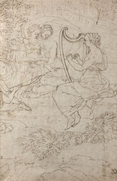 School of FONTAINEBLEAU
Muses in a landscape
Pen...