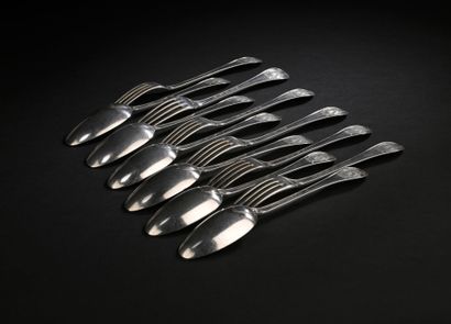 MONS 18th century
Set of six silver flatware,...