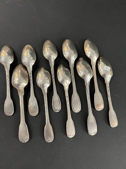 PARIS 18th century
Ten silver coffee spoons,...