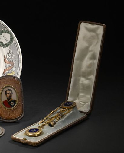 Napoleon III period gold chatelaine and watch
Blue...
