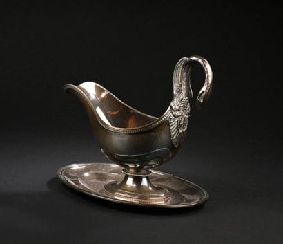 Sauceboat and its base in Minerve hallmarked...