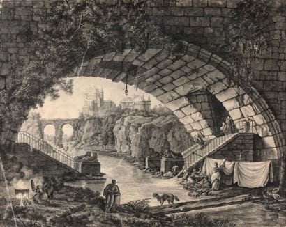 In the style of Hubert ROBERT
Washerwomen...