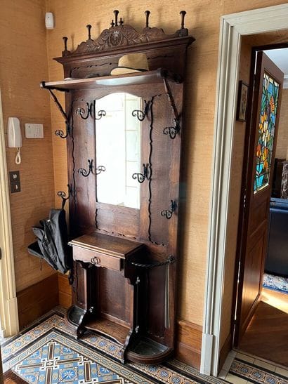 Walnut VESTIARY with 8 coat hooks, bracket...