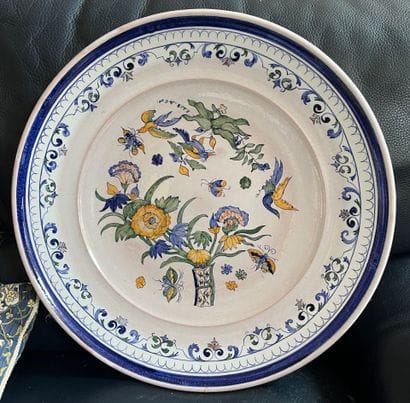 Modern earthenware PLAT decorated with flowers,...