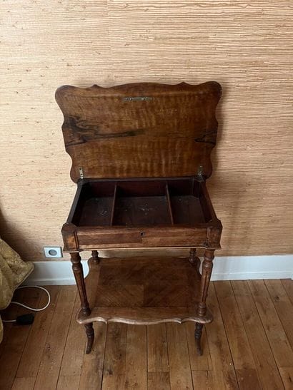 Bedside table opening to reveal 3 compartments,...