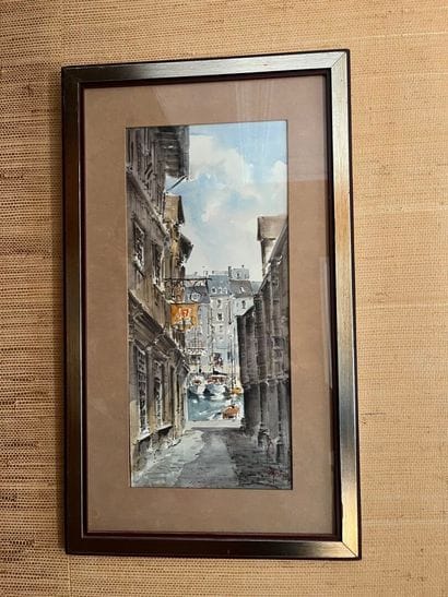 MODERN SCHOOL :
View of a port.
Watercolor...