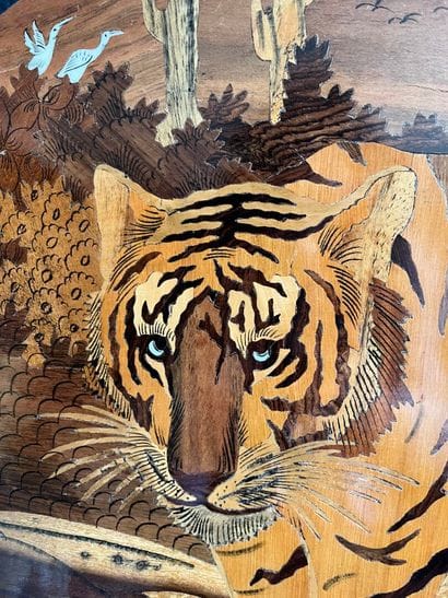 MODERN SCHOOL :
Tiger.
Marquetry on panel.
45...