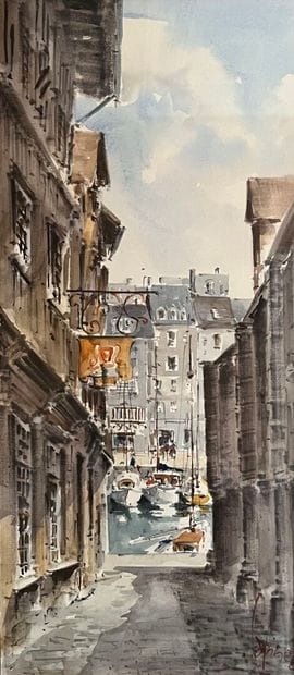 MODERN SCHOOL :
View of a port.
Watercolor...