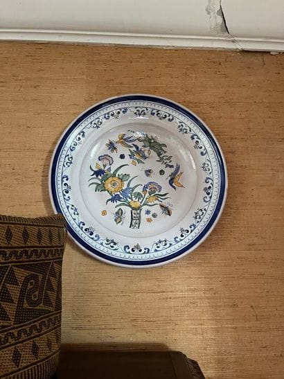 Modern earthenware PLAT decorated with flowers,...