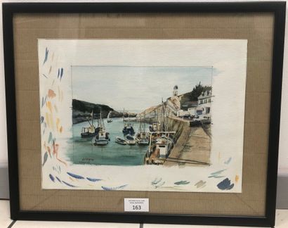 GILLON (XXe siècle) 
Le petit port. 
Aquarelle...