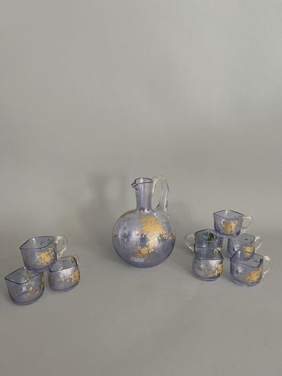 LIQUEUR SERVICE in bluish crystal with gilded...