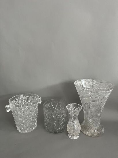 THREE cut crystal VASES decorated with diamond...