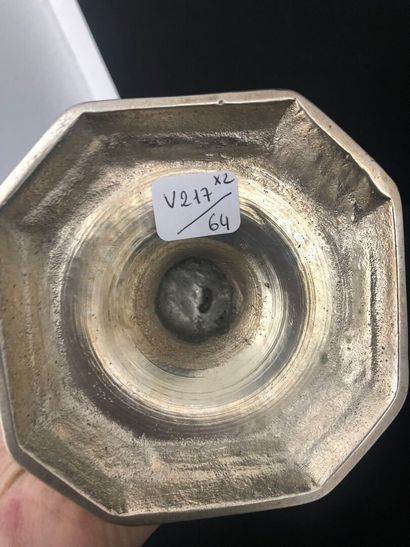 PAIR OF CANDLES in silver-plated bronze,...