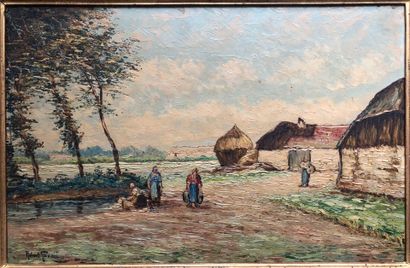 Robert GIOVANI.
Washerwomen in Normandy.
Oil...