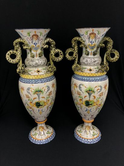 Pair of baluster-shaped earthenware vases...