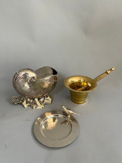 LOT comprising a metal dish decorated with...