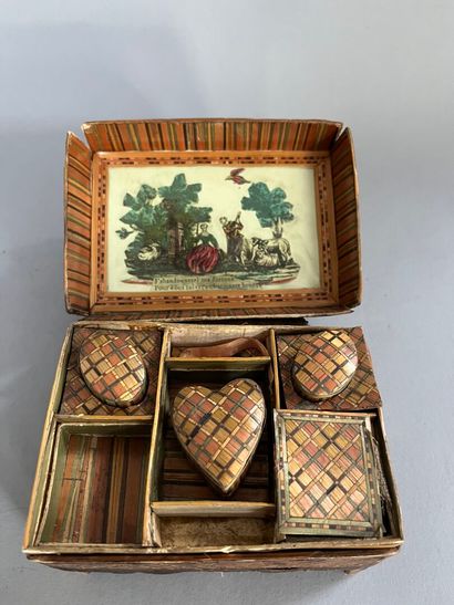 SMALL JEWELRY CASE in straw marquetry. With...