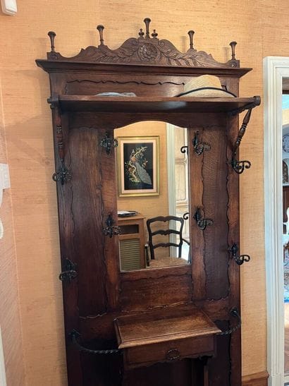 Walnut VESTIARY with 8 coat hooks, bracket...